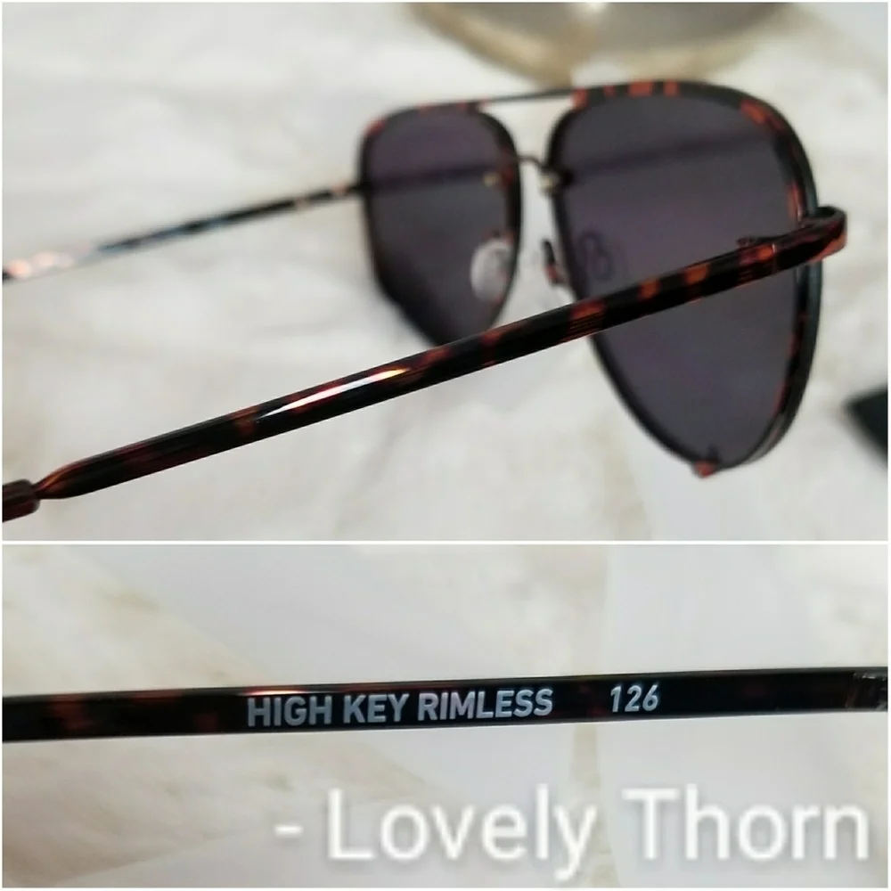 QUAY // ltd ed high key tortoise detail rimless black smoke lens aviators